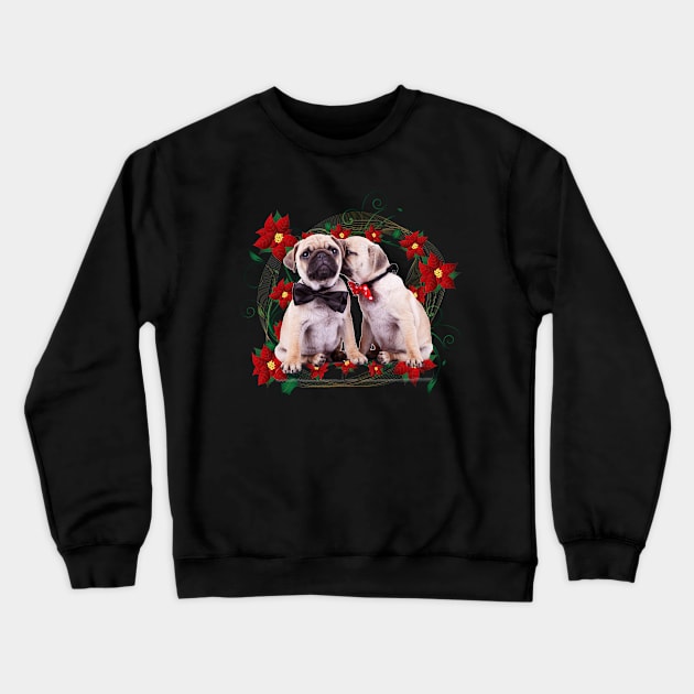 Pugs & Pointsettias Crewneck Sweatshirt by cameradog